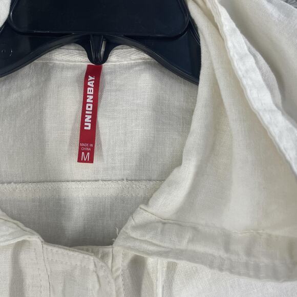 Unionbay Hooded Jacket Womens Medium cream Linen Blend Shacket Button Pockets - Picture 4 of 11